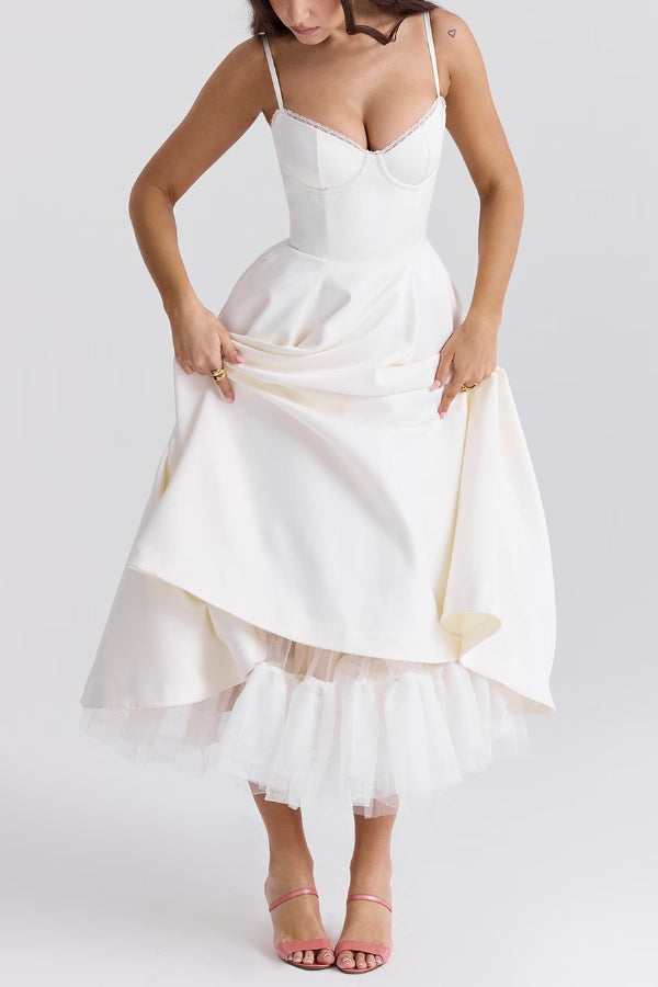 Lorraine Premium Strapless V Neck Sleeveless Tutu Maxi Dress Boutique Edit