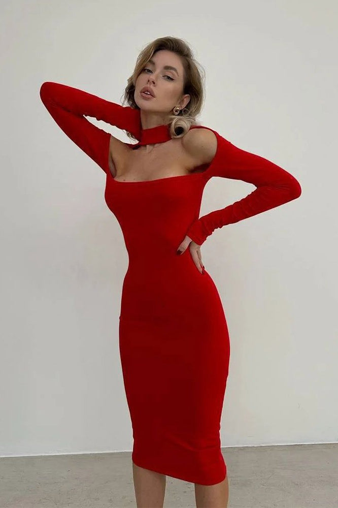 Cutout Strapless Bodycon Midi Dress