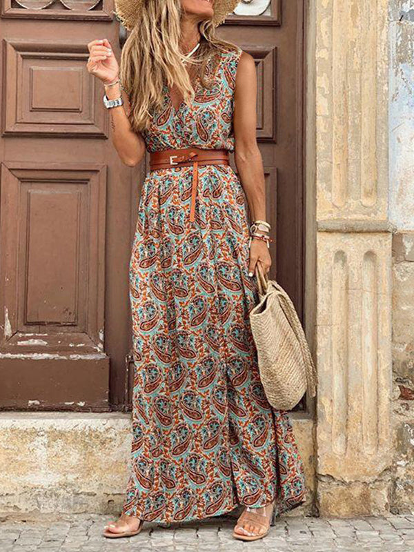 Retro Sleeveless High waisted Bohemian Dress
