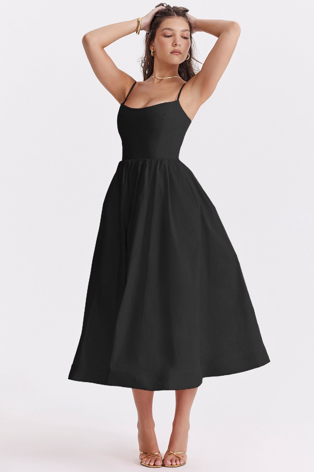 Solid Chic Backless Spaghetti Strap Swing Prom Dress