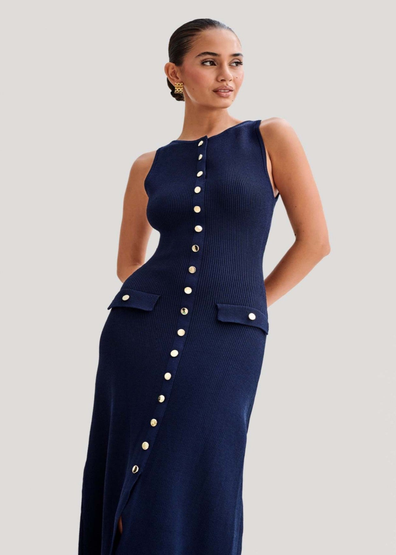 Ribbed Juliette Knit Button Midi Dress