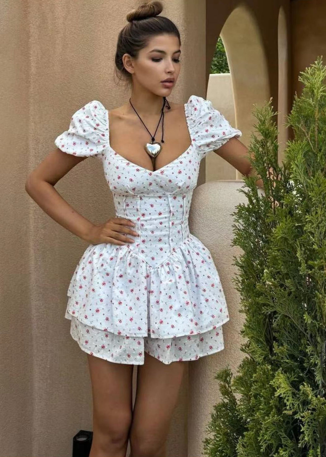 Amélie - Flower Puff Sleeve Mini Dress