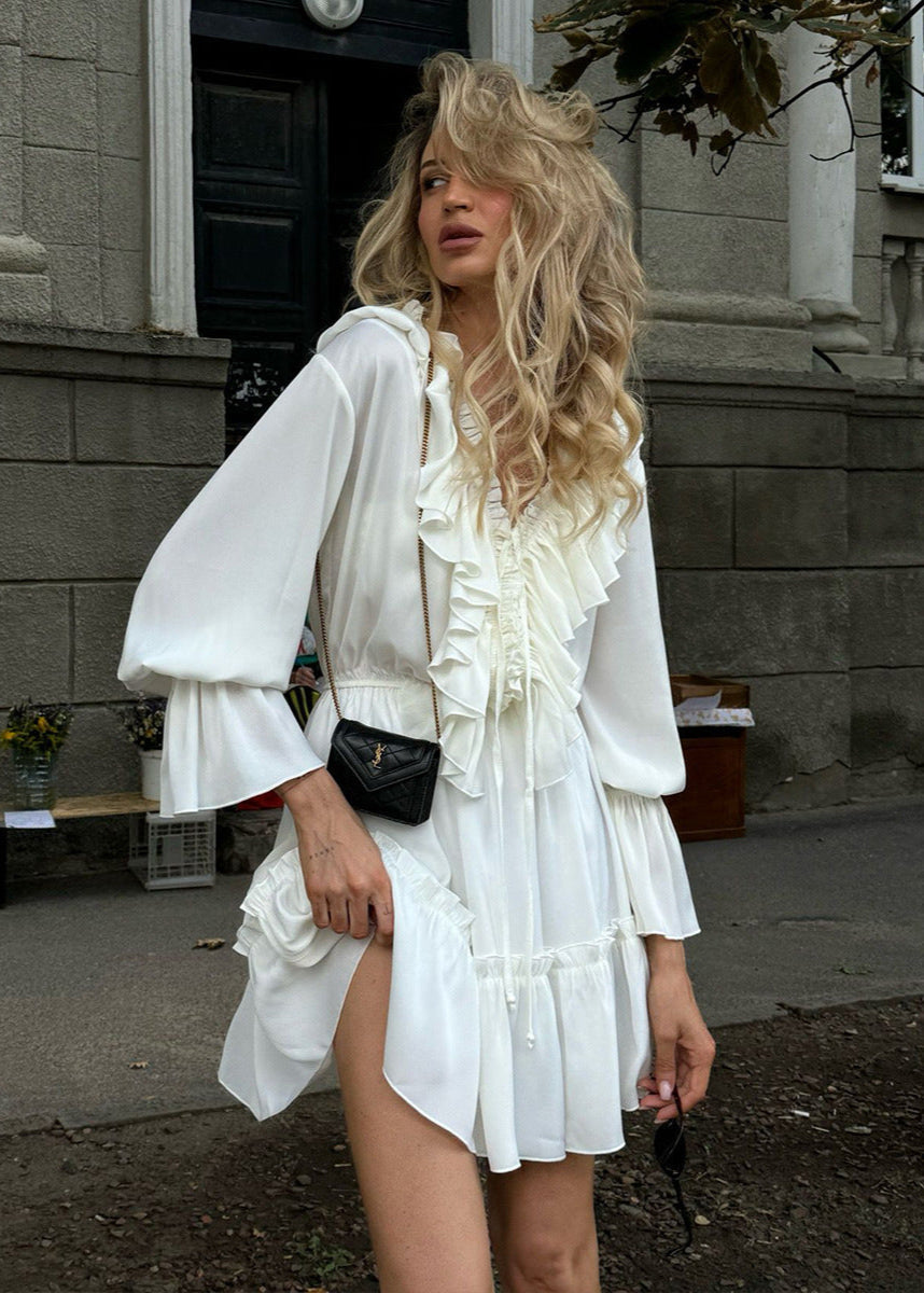 Long Ruffled Sleeve Mini Dress Romantic Boho Charm