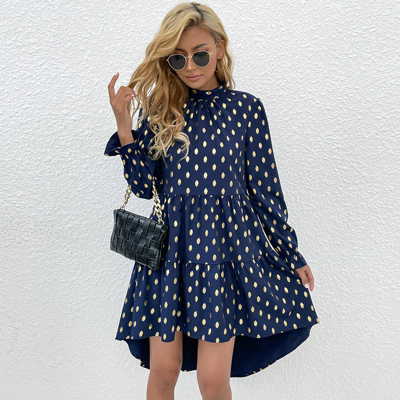Metallic Ayza Detailed Babydoll Dress Navy