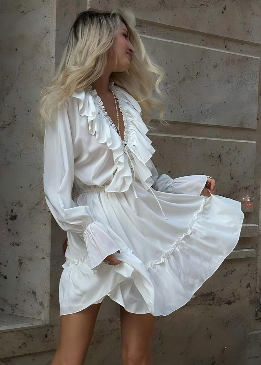 Long-Sleeve Ruffled Mini Dress Romantic Boho Charm