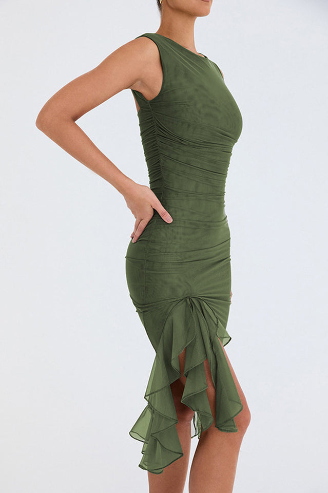 Leaf Bay Ruffle Midi Dress