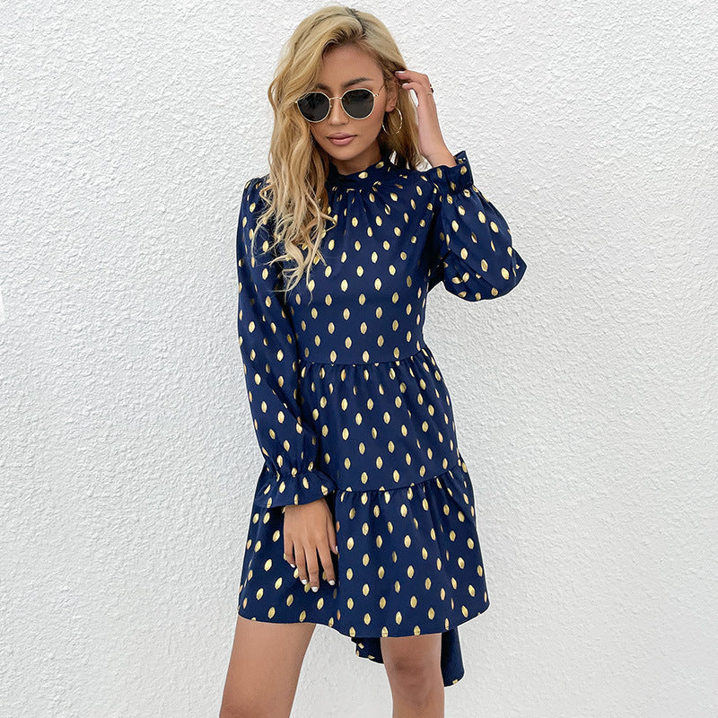 Metallic Ayza Detailed Babydoll Dress Navy