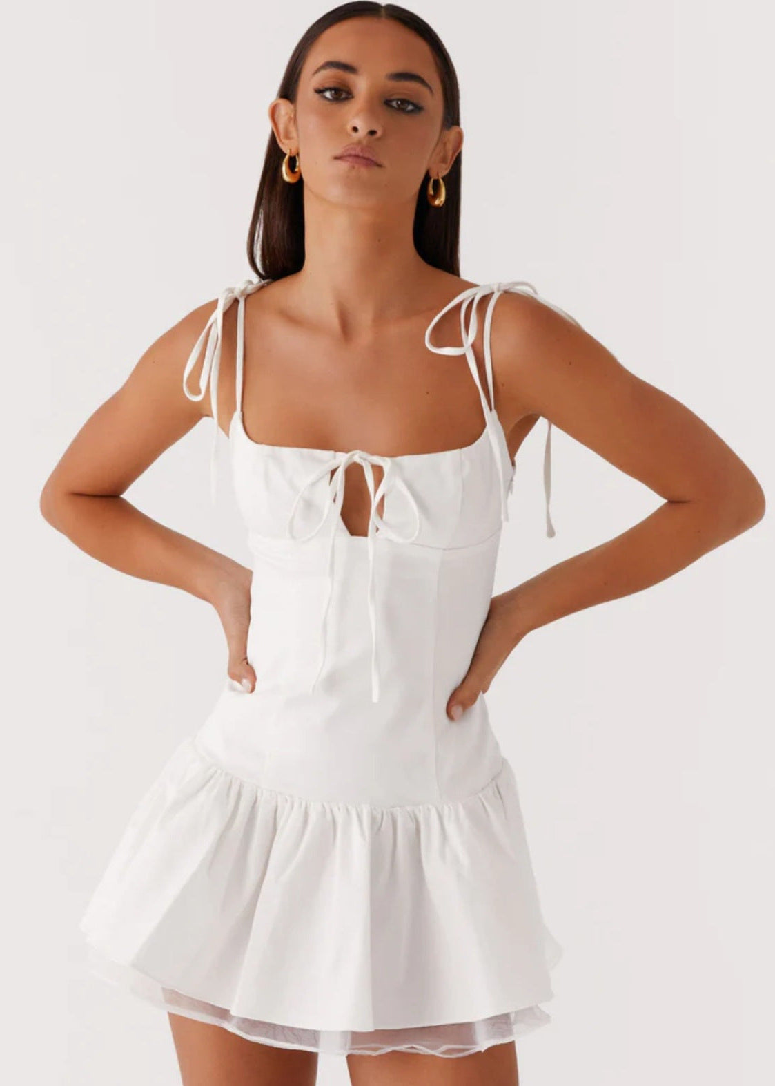Ruffle Ivory Trim Mini Dress