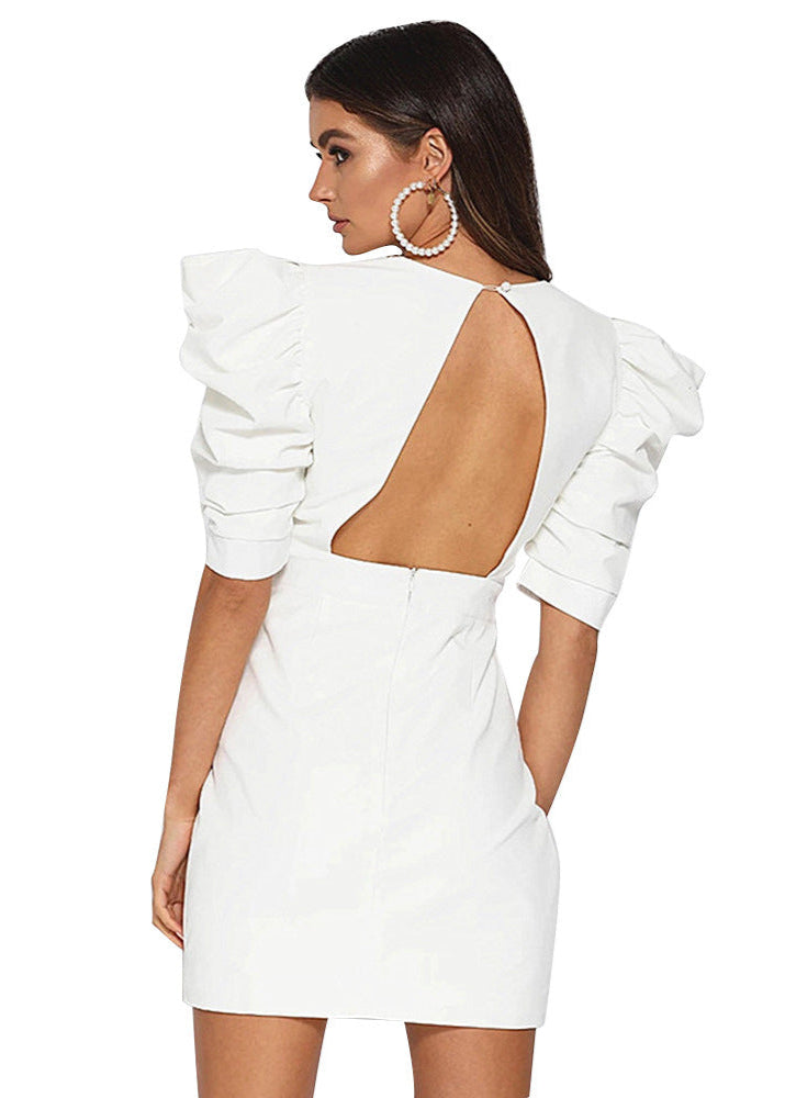 Icon Ivory - StructuRed Mini Dress with Ruffle Sleeves