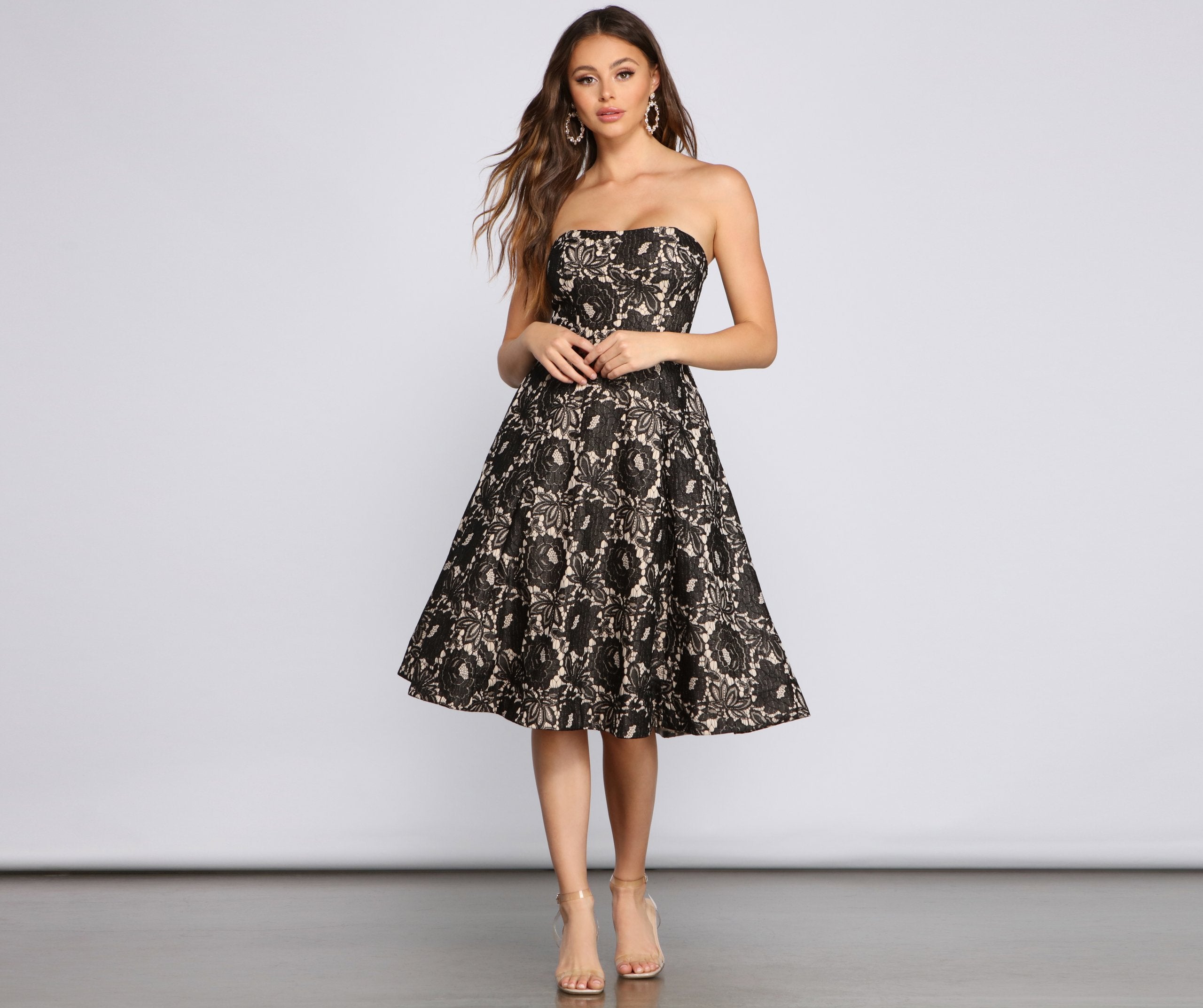 Corrine Strapless Lace Detail Sophisticated Dress
