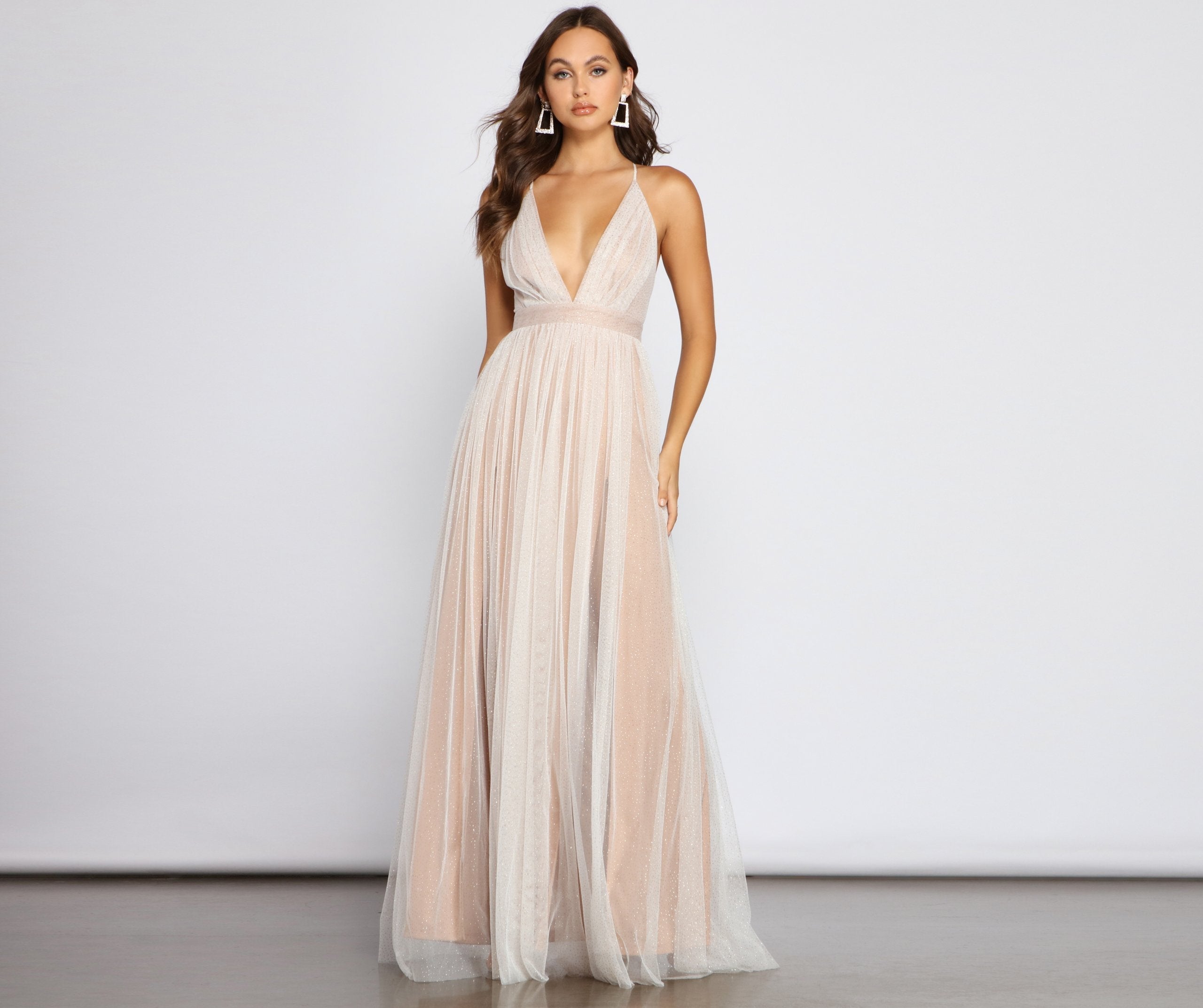 Corinne Glitter Tulle A Line Stylish Dress