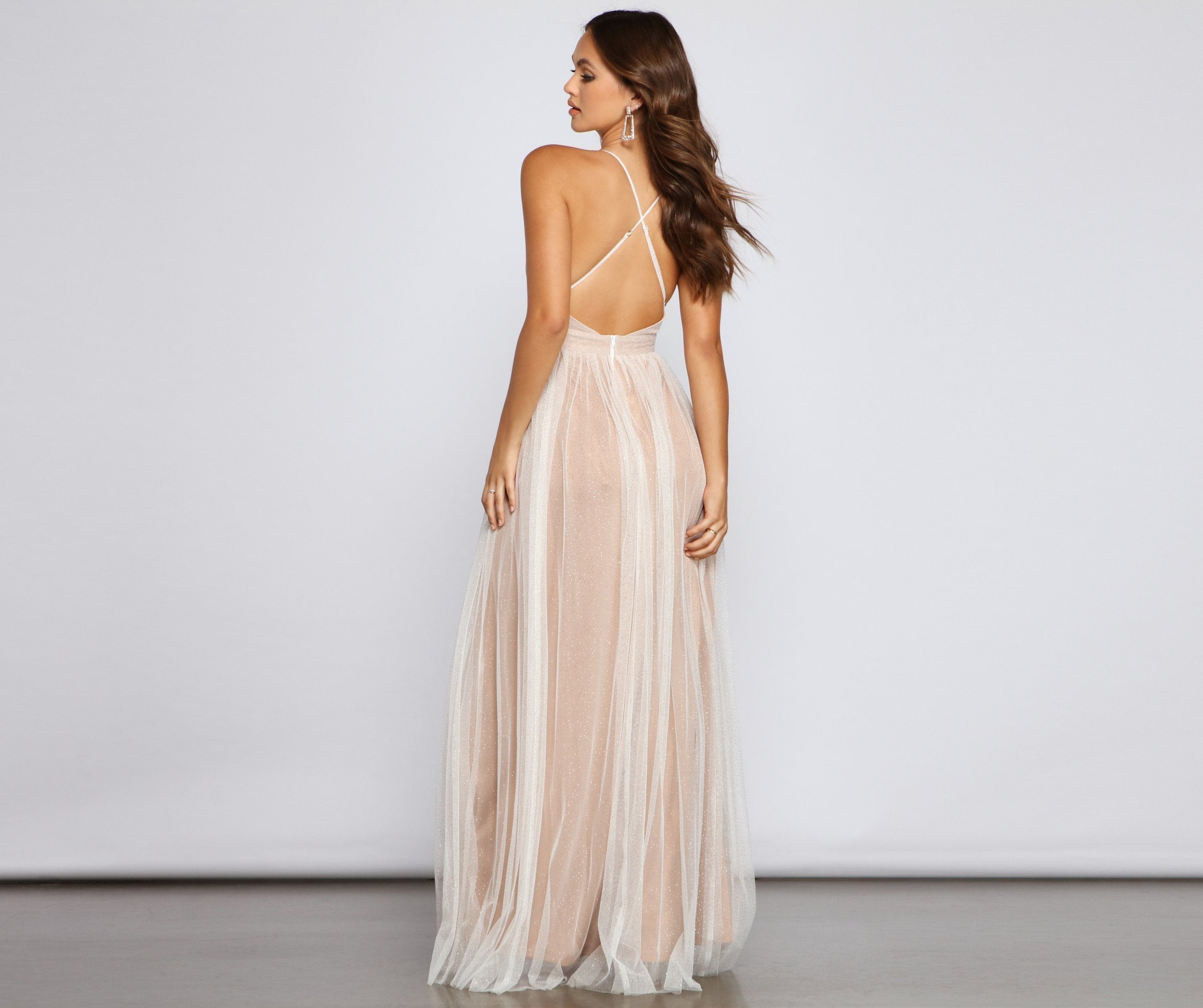 Corinne Glitter Tulle A Line Stylish Dress