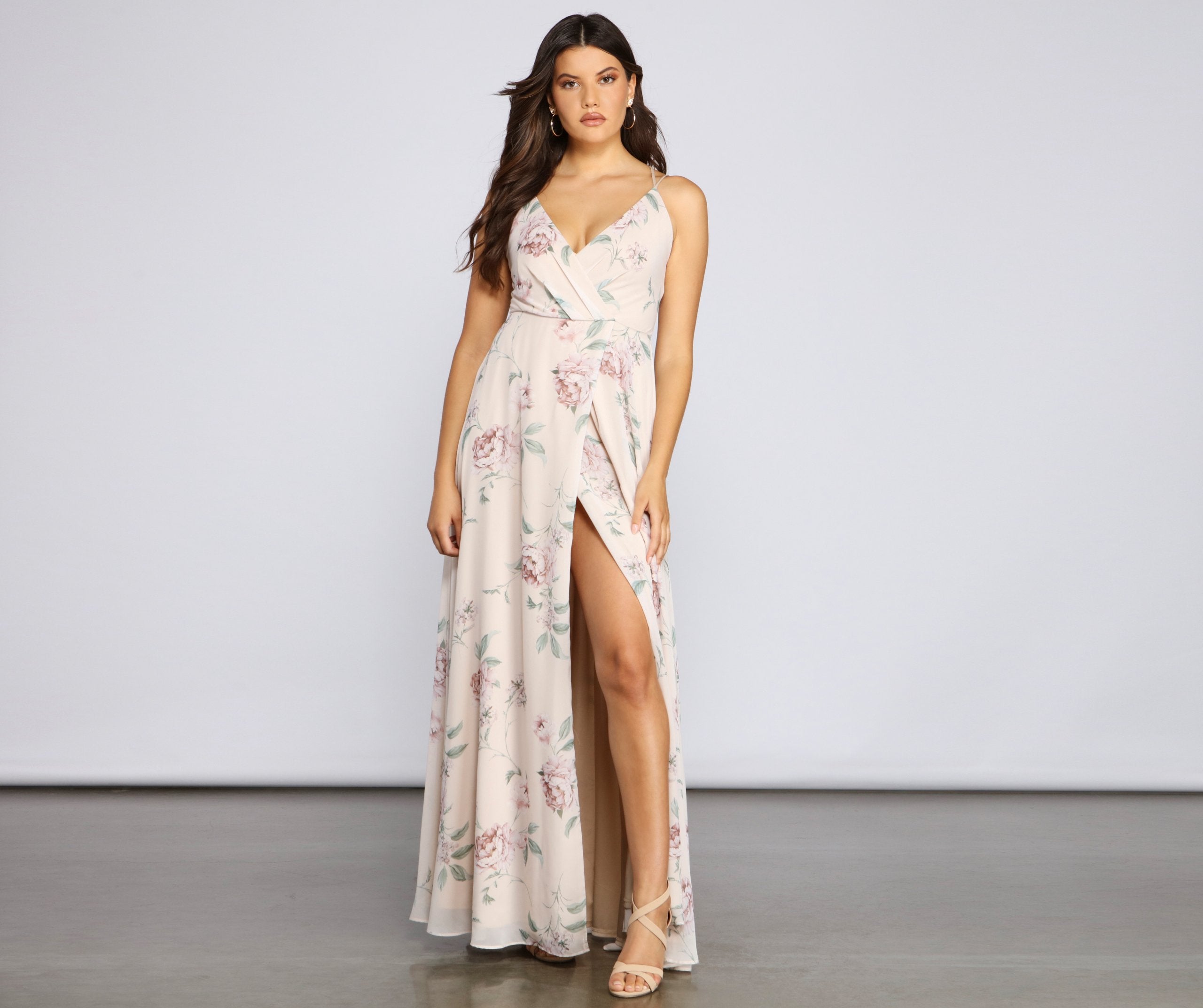 Corinna Formal Flower Chiffon Wrap Dress