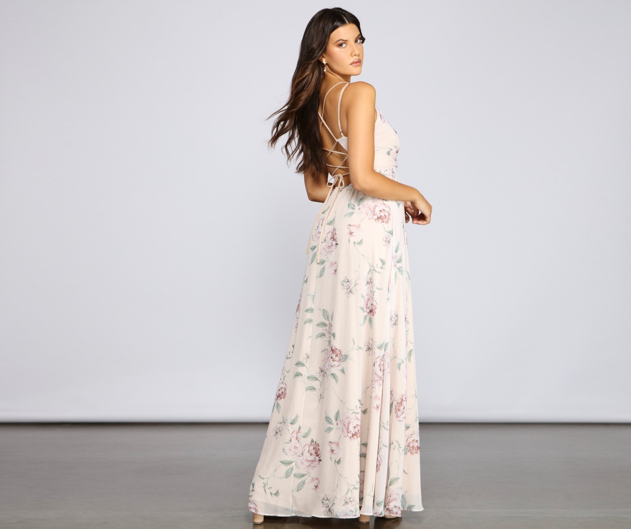 Corinna Formal Flower Chiffon Wrap Dress