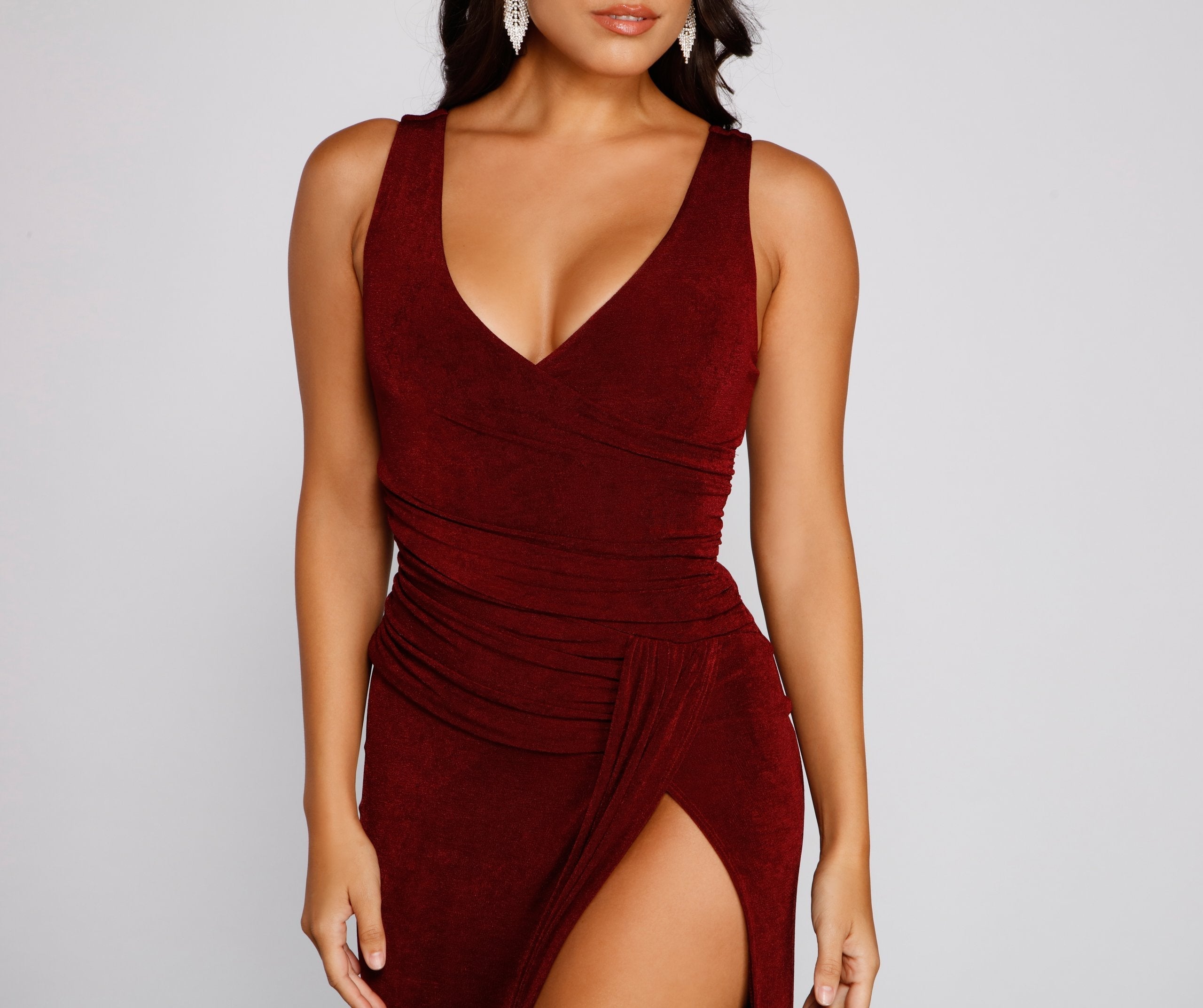 Serena Stylish High Slit Lurex Dress