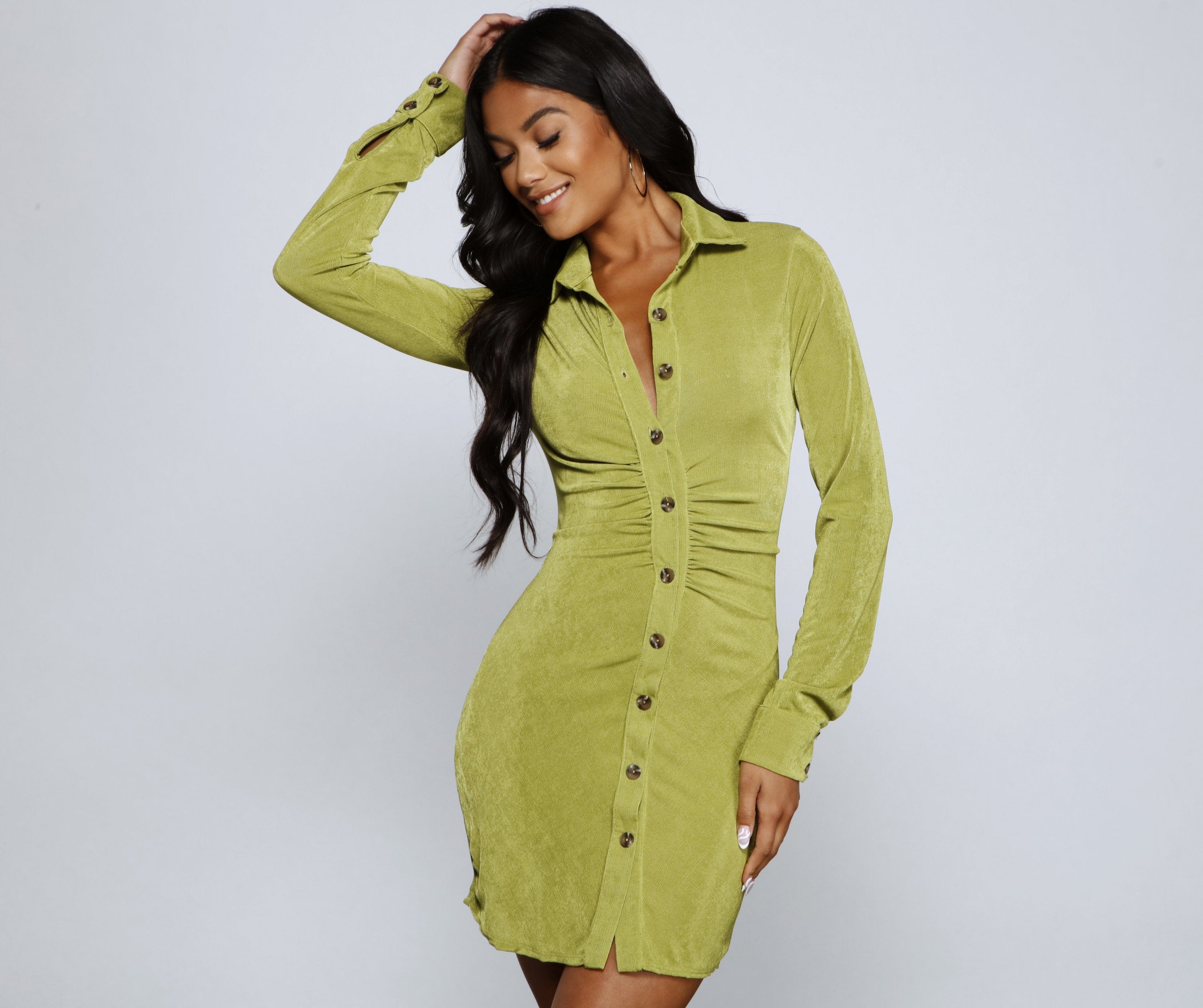 About Crazy Ruche Collared Mini Dress