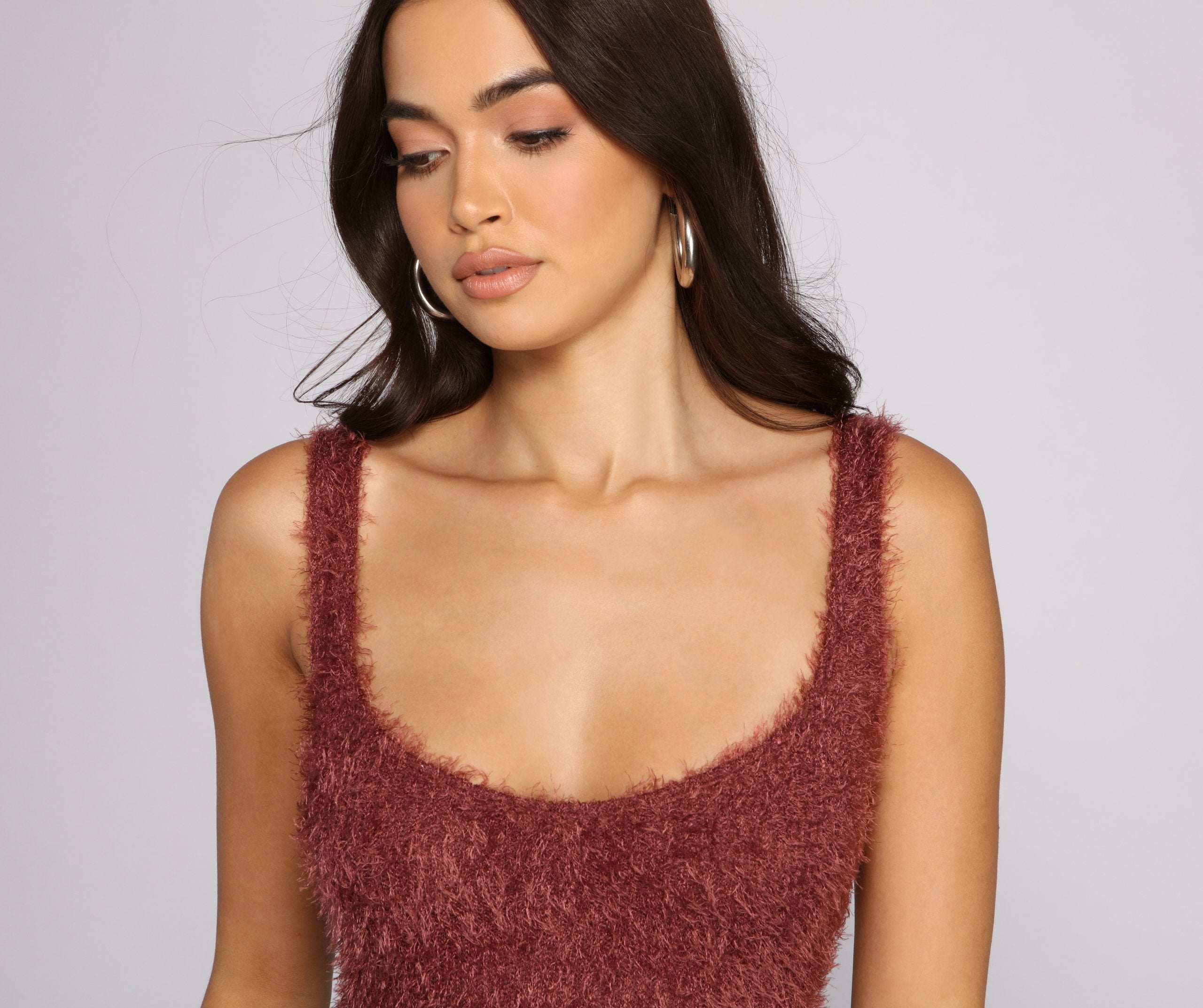 Shaggy Sleeveless Knit Mini Dress