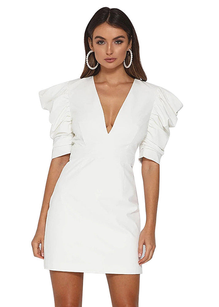 Icon Ivory StructuRed Mini Dress with Ruffle Sleeves