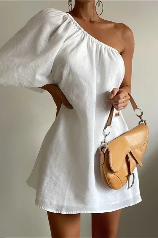 Shoulder One Cotton Linen Mini Dress