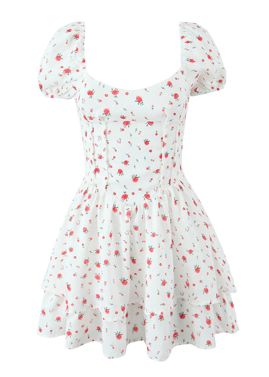 Amélie - Flower Puff Sleeve Mini Dress