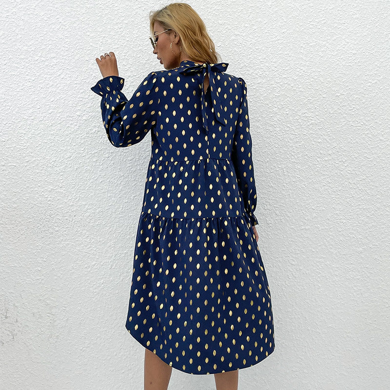 Metallic Ayza Detailed Babydoll Dress Navy