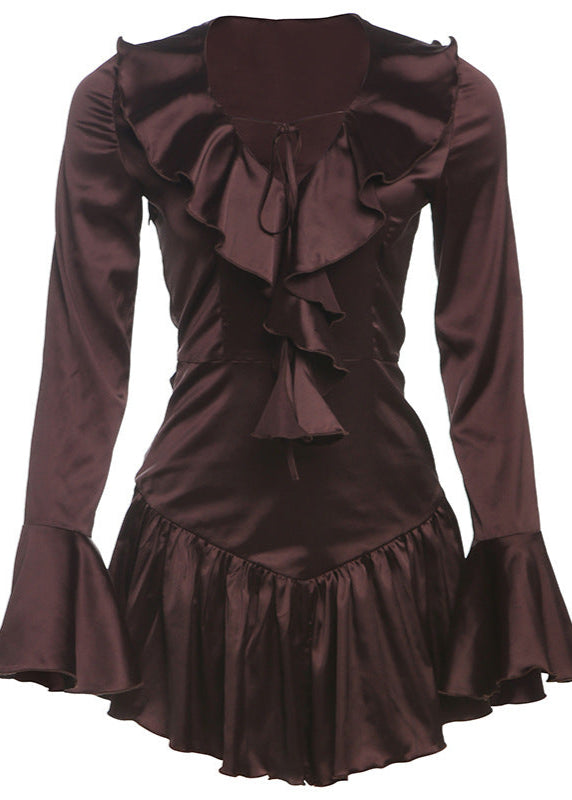 Ruffle Satin Lace-Up Mini Dress