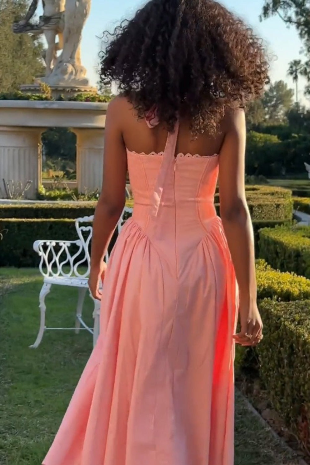 Flower Halter Lace Trim Long Sleeveless Prom Dress