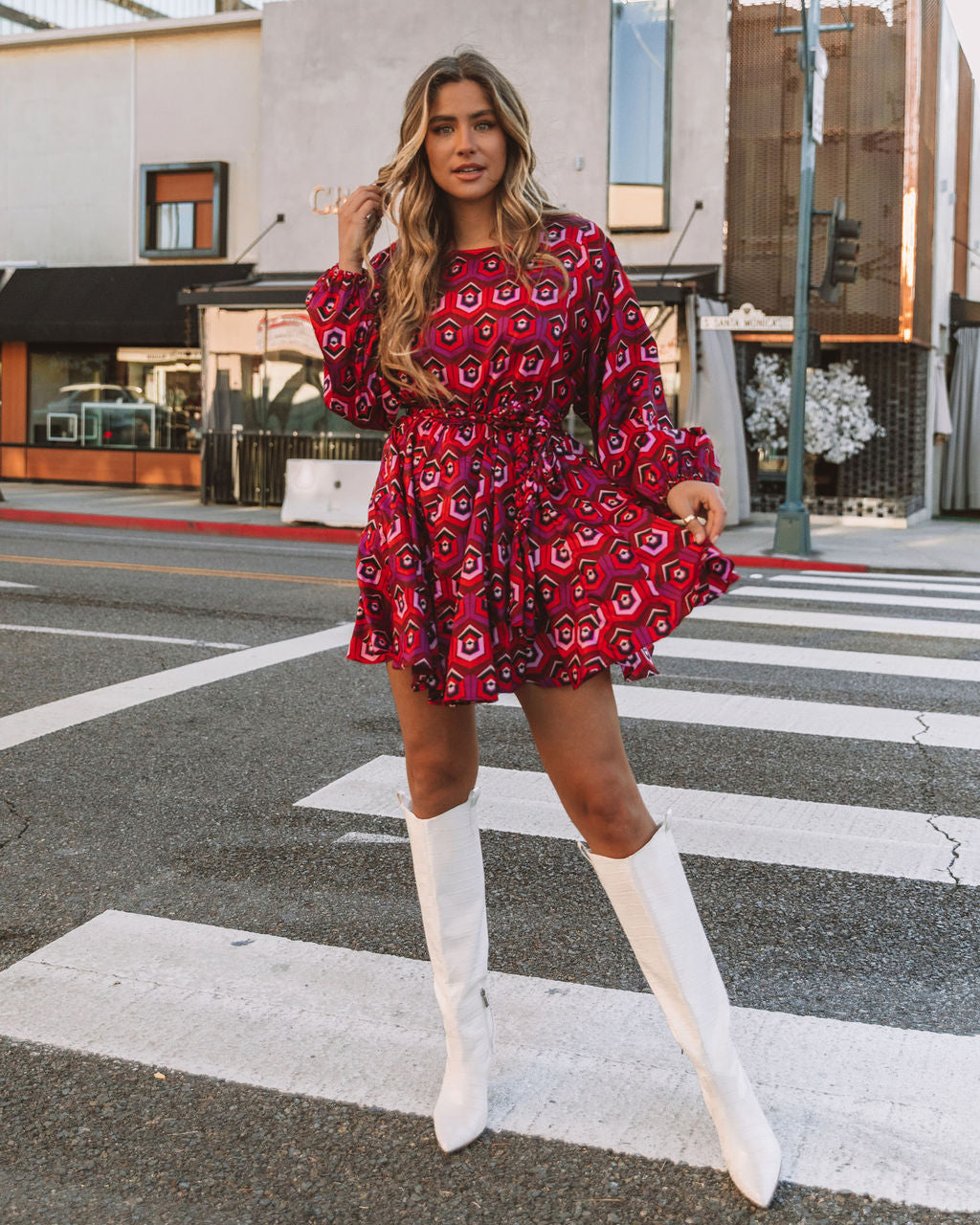 Cotton Dorsey Printed Rope Tie Ruffle Dress