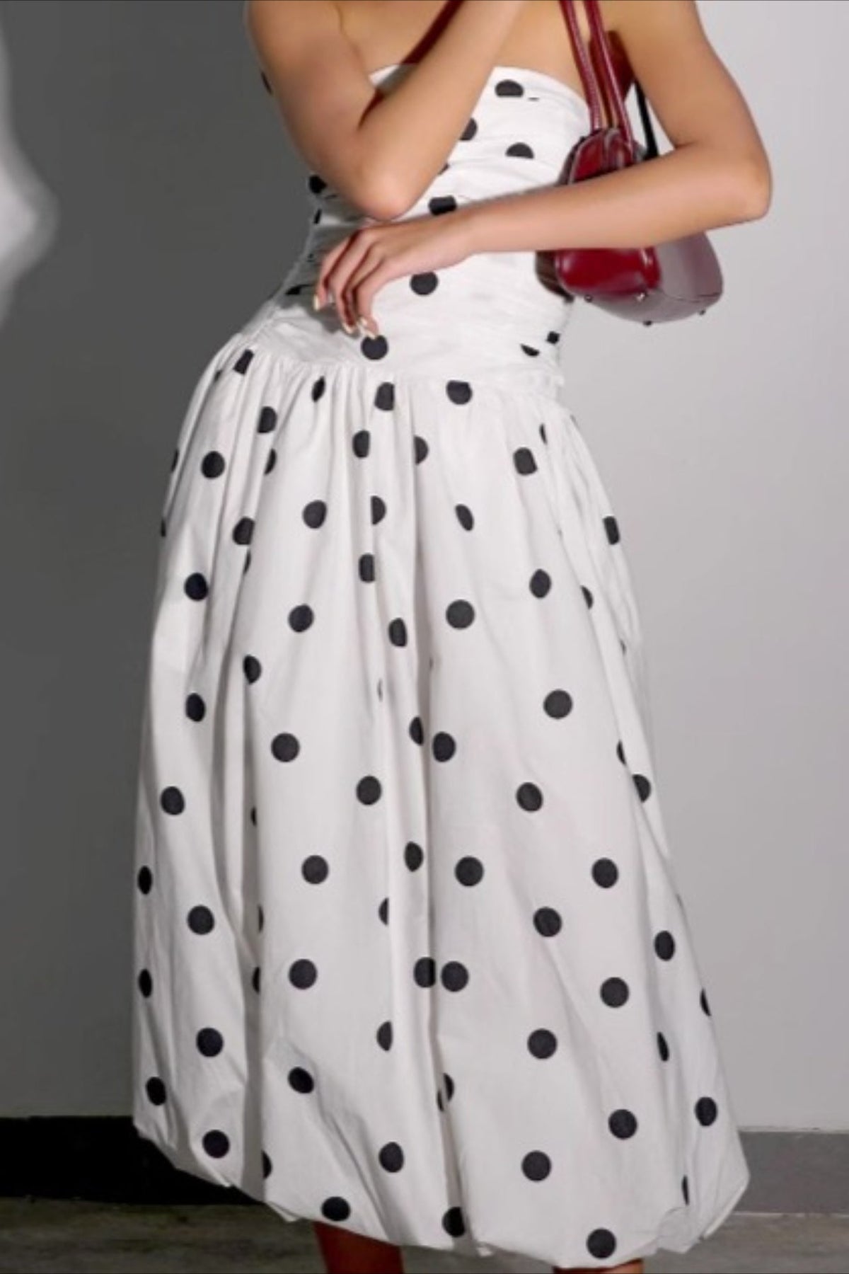 Dot Polka Strapless Bodycon Midi Dress