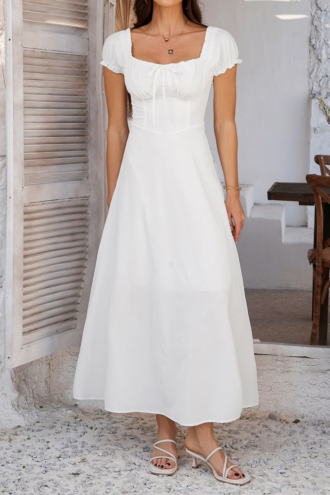 Ruched Edition Puff Sleeve Maxi Work Dress