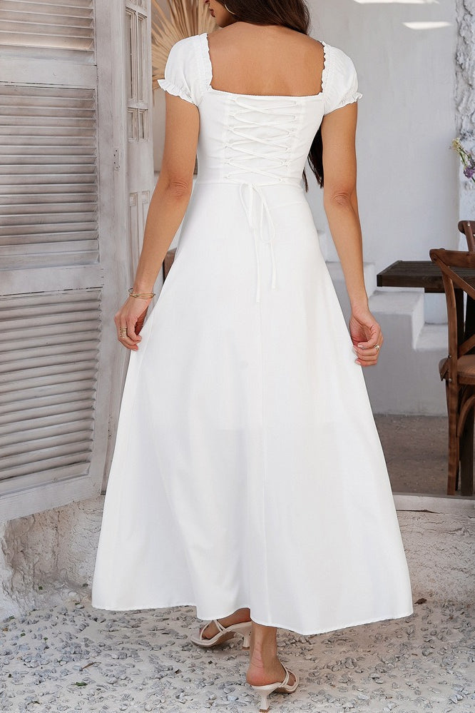 Ruched Edition Puff Sleeve Maxi Work Dress