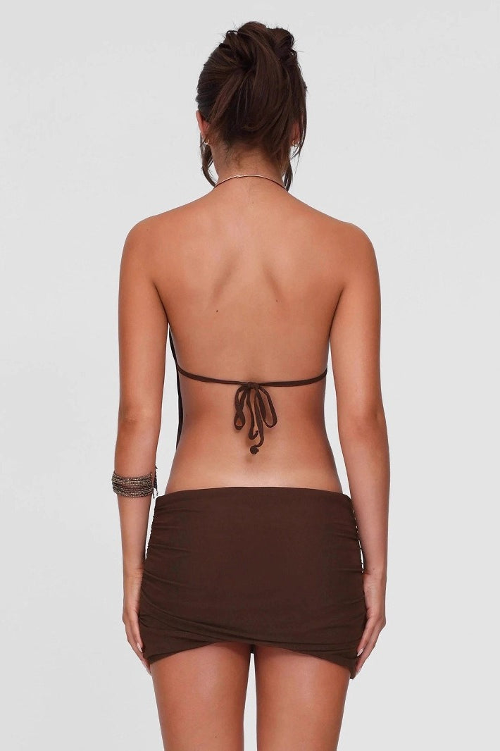 Ring Halter Tie Mini Dress