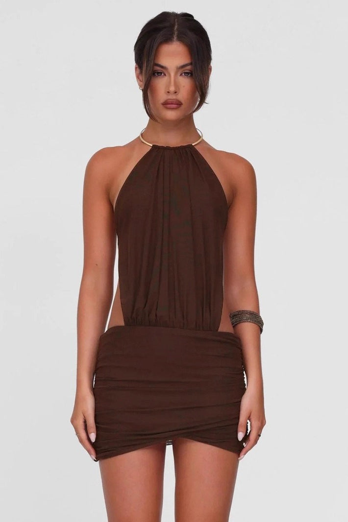 Ring Halter Tie Mini Dress