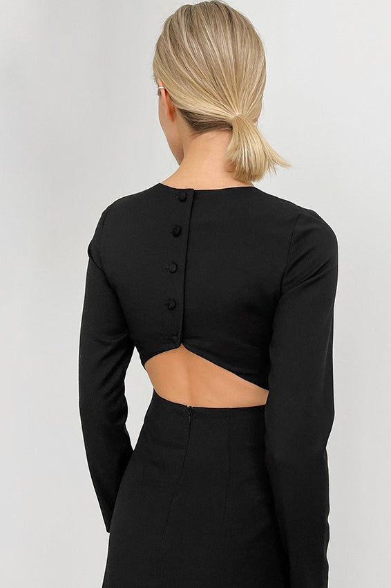 French Timeless Cutout Black Mini Dress