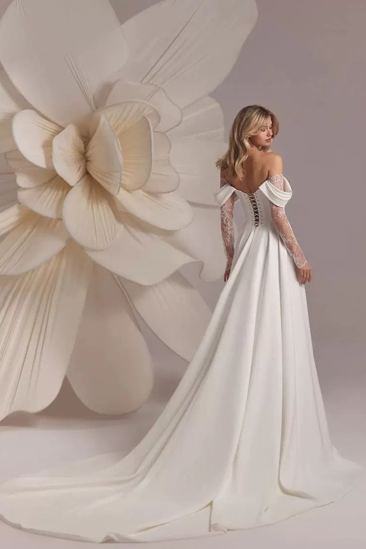 Off Shoulder Train Graceful White Wedding Dress