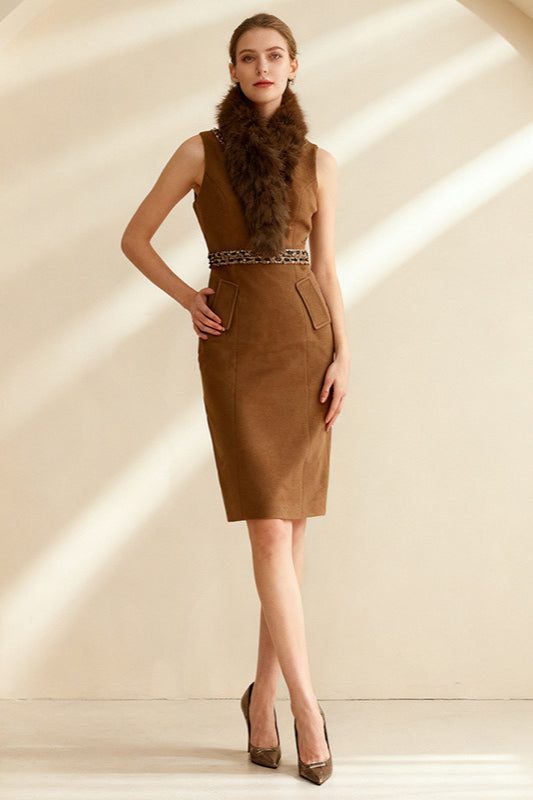 Fur Faux Sleeveless Embellished Midi Dress