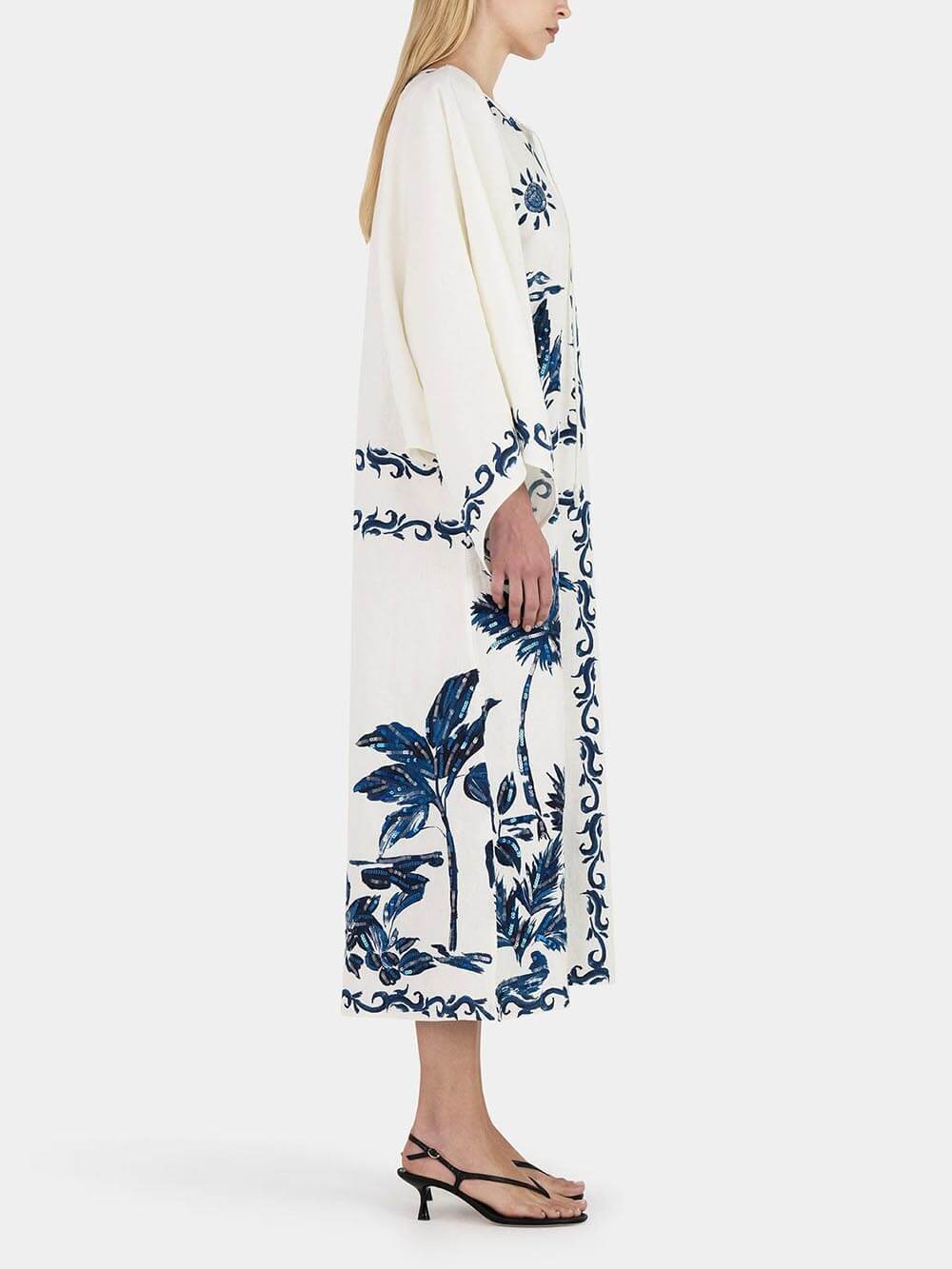 Classic Hawaiian Print Sequined Oversized Loose Midi Dress