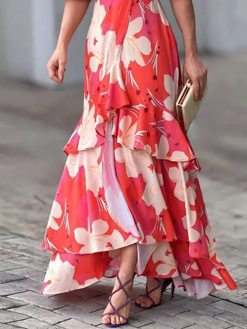 Chic V Neck Printed Layered Dress