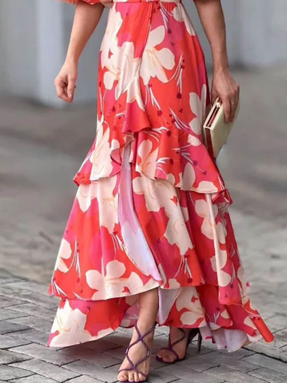 Chic V Neck Printed Layered Dress