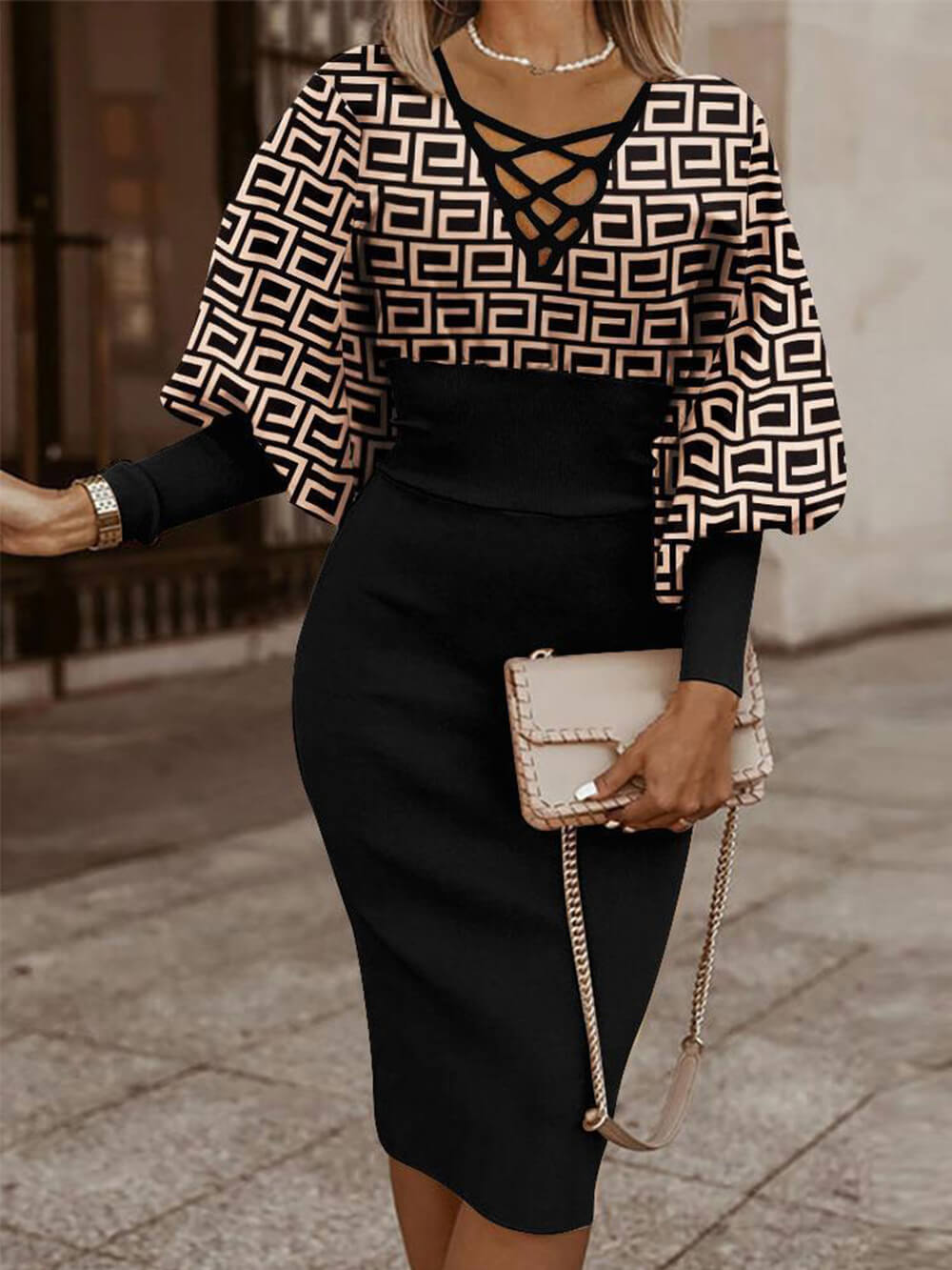 Sleeve Balloon Fashion Midi Dress