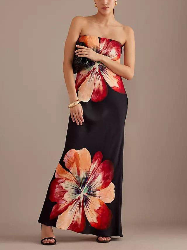 Fashionable Printed Chic Tube Top Slim Fit Midi Dress