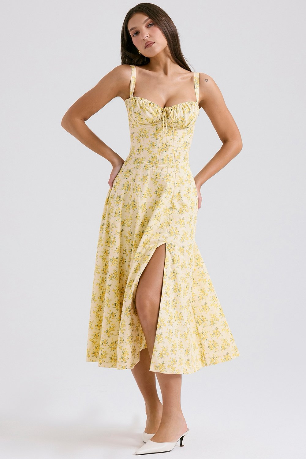 Print Rose Herringbone Slip Dress