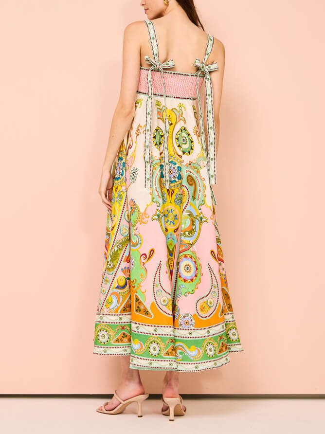 Unique Camisole Holiday Print Midi Dress