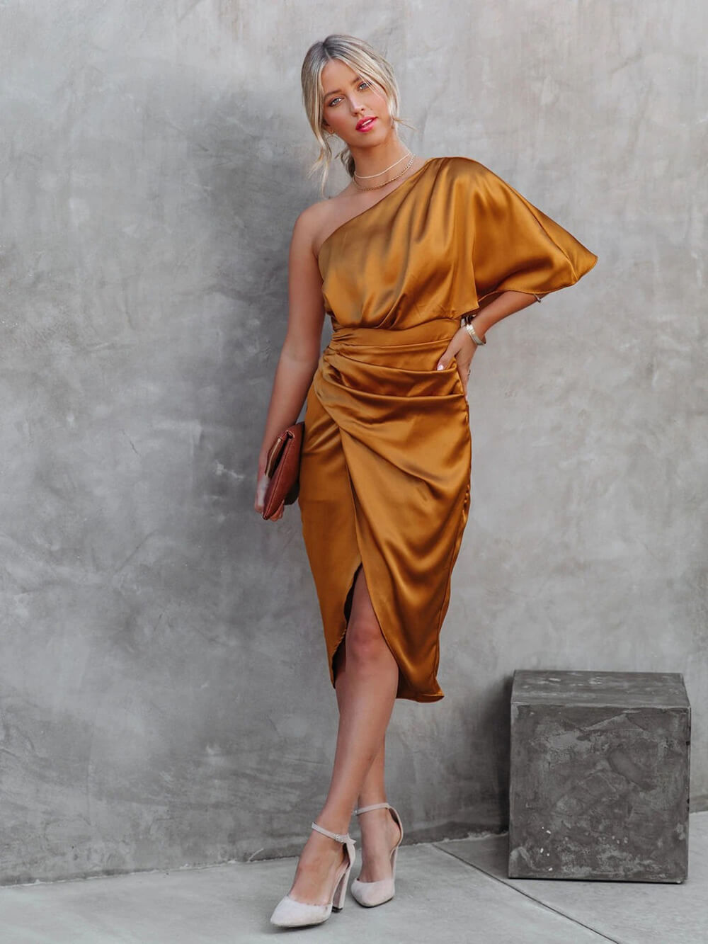 Shoulder One Midi Dress: Drape Asymmetric