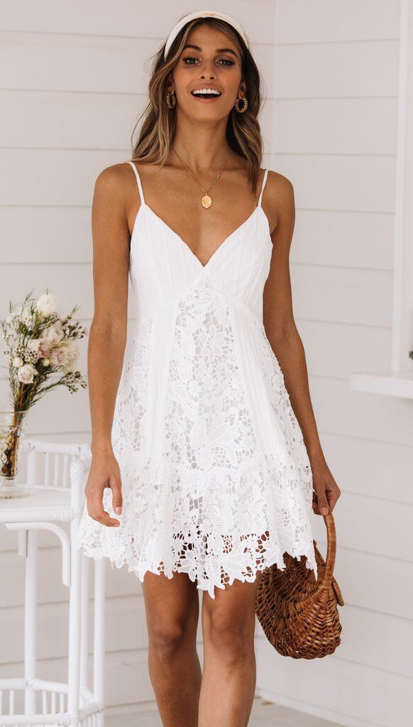 Backless Lace White Short Slip Dress