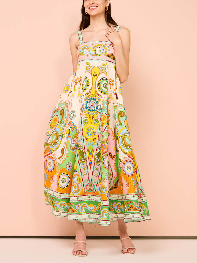 Unique Camisole Holiday Print Midi Dress