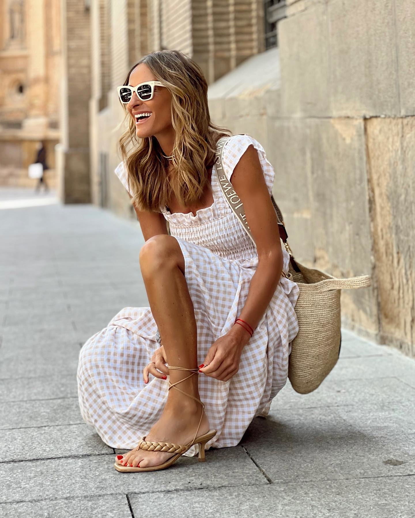 Ruffled Plaid Sleeve Smocked Maxi Dress