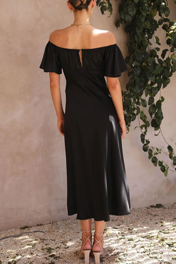 Split Side Midi Dress: Off The Shoulder Flutter Sleeve