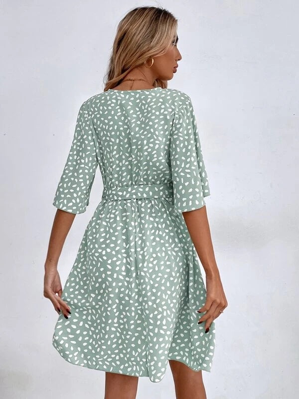neck V Waist Fashion Versatile Boho Dress