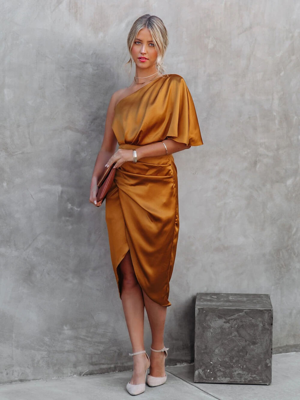 Shoulder One Midi Dress: Drape Asymmetric